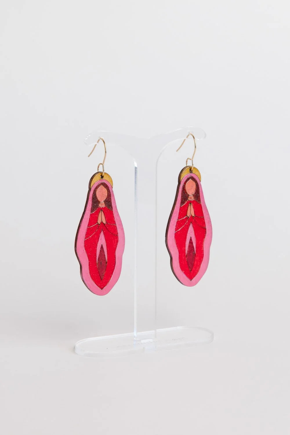 Holy Vulva Hook Earrings in Temple Rose
