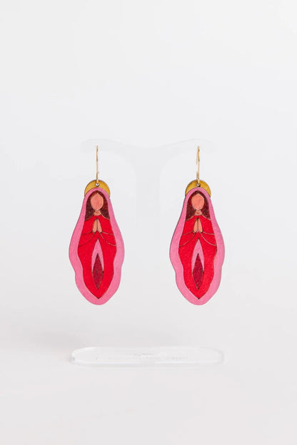 Holy Vulva Hook Earrings in Temple Rose