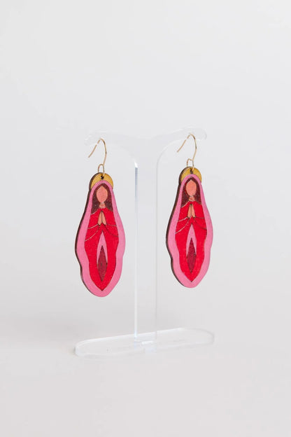Holy Vulva Hook Earrings in Temple Rose