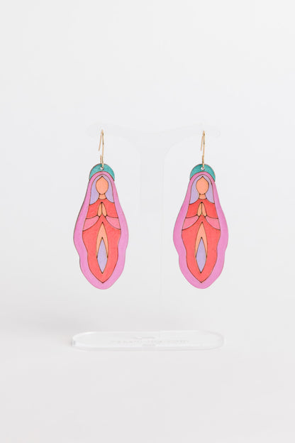 Holy Vulva Hook Earrings in Rose Weaver