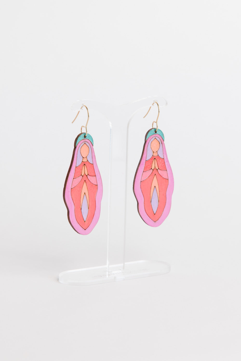 Holy Vulva Hook Earrings in Rose Weaver