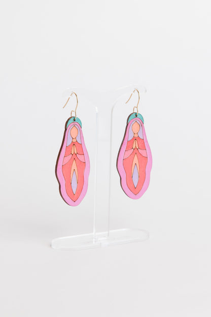 Holy Vulva Hook Earrings in Rose Weaver