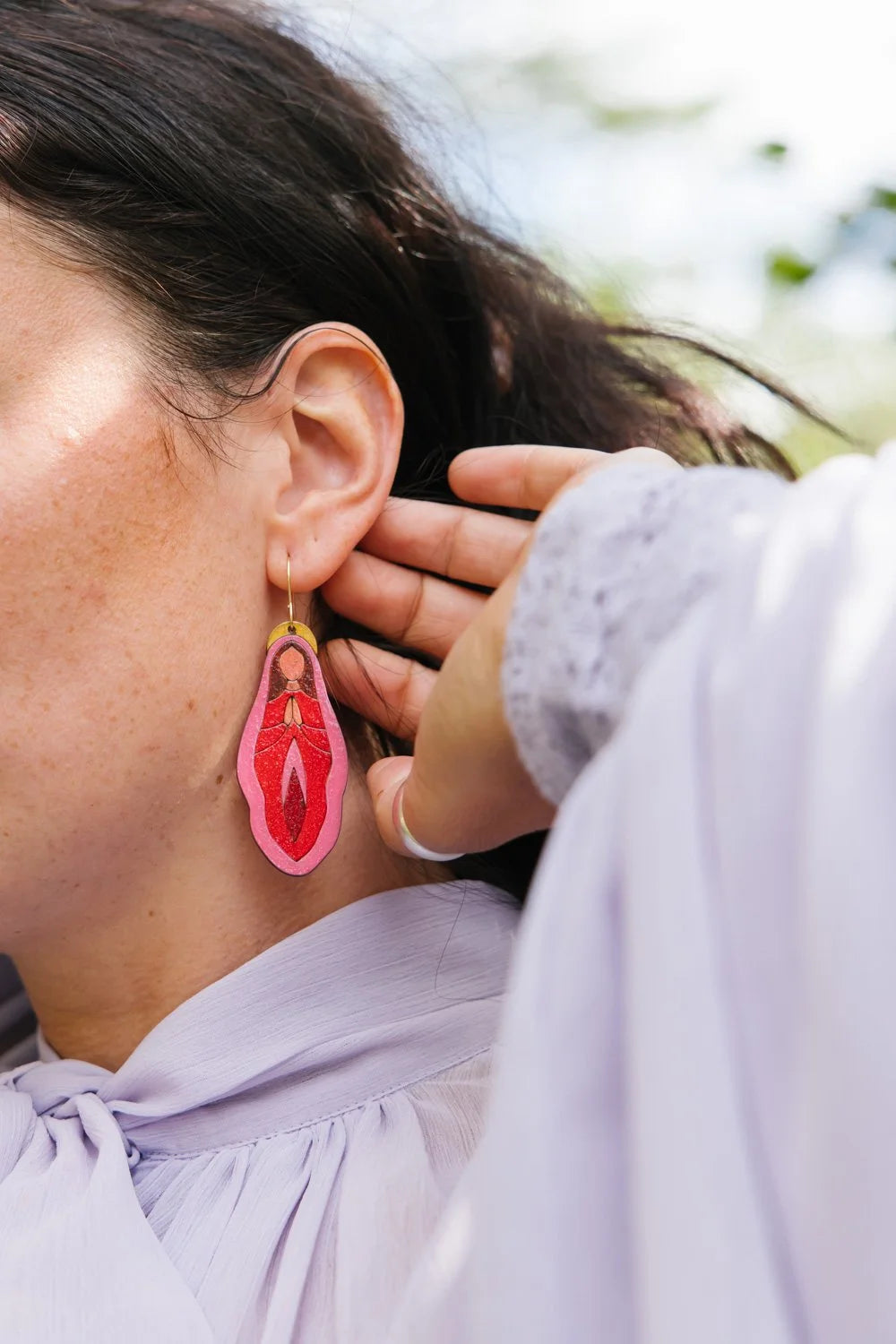 Holy Vulva Hook Earrings in Temple Rose